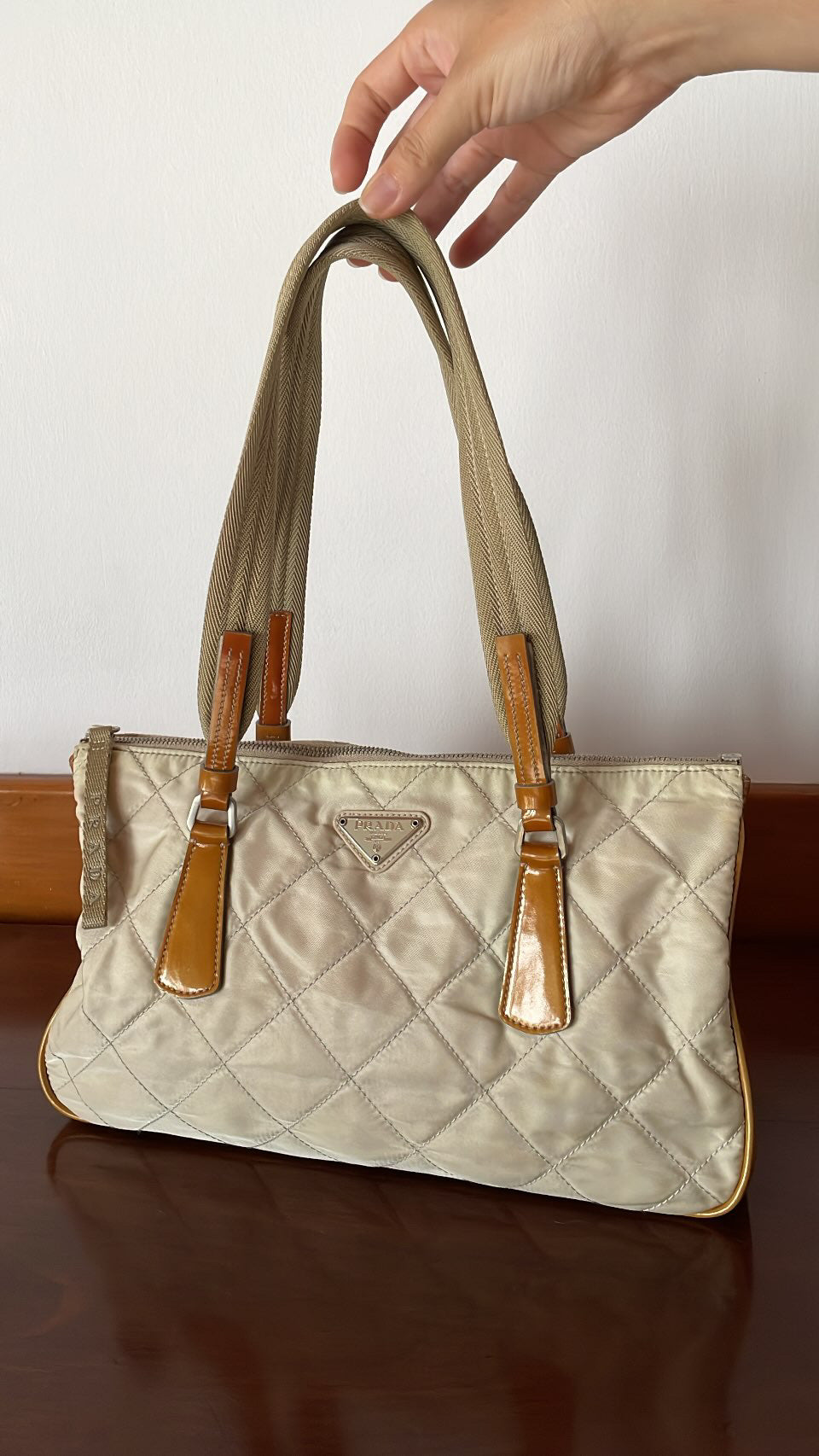 PRADA BEIGE NYLON SHOULDER BAG