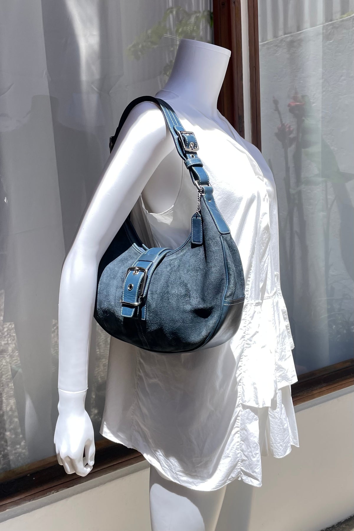 COACH SUEDE BLUE SHOULDER BAG