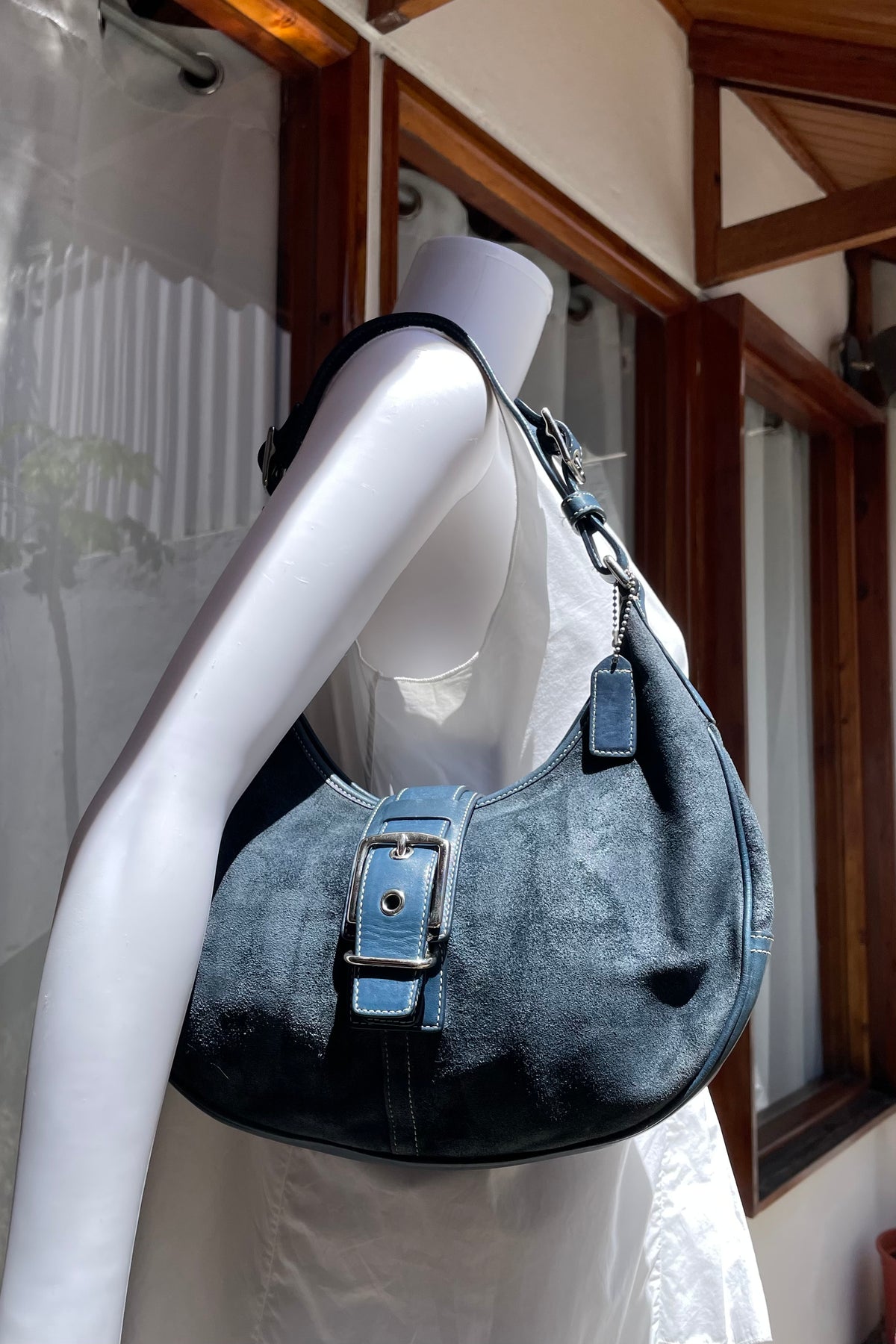 COACH SUEDE BLUE SHOULDER BAG