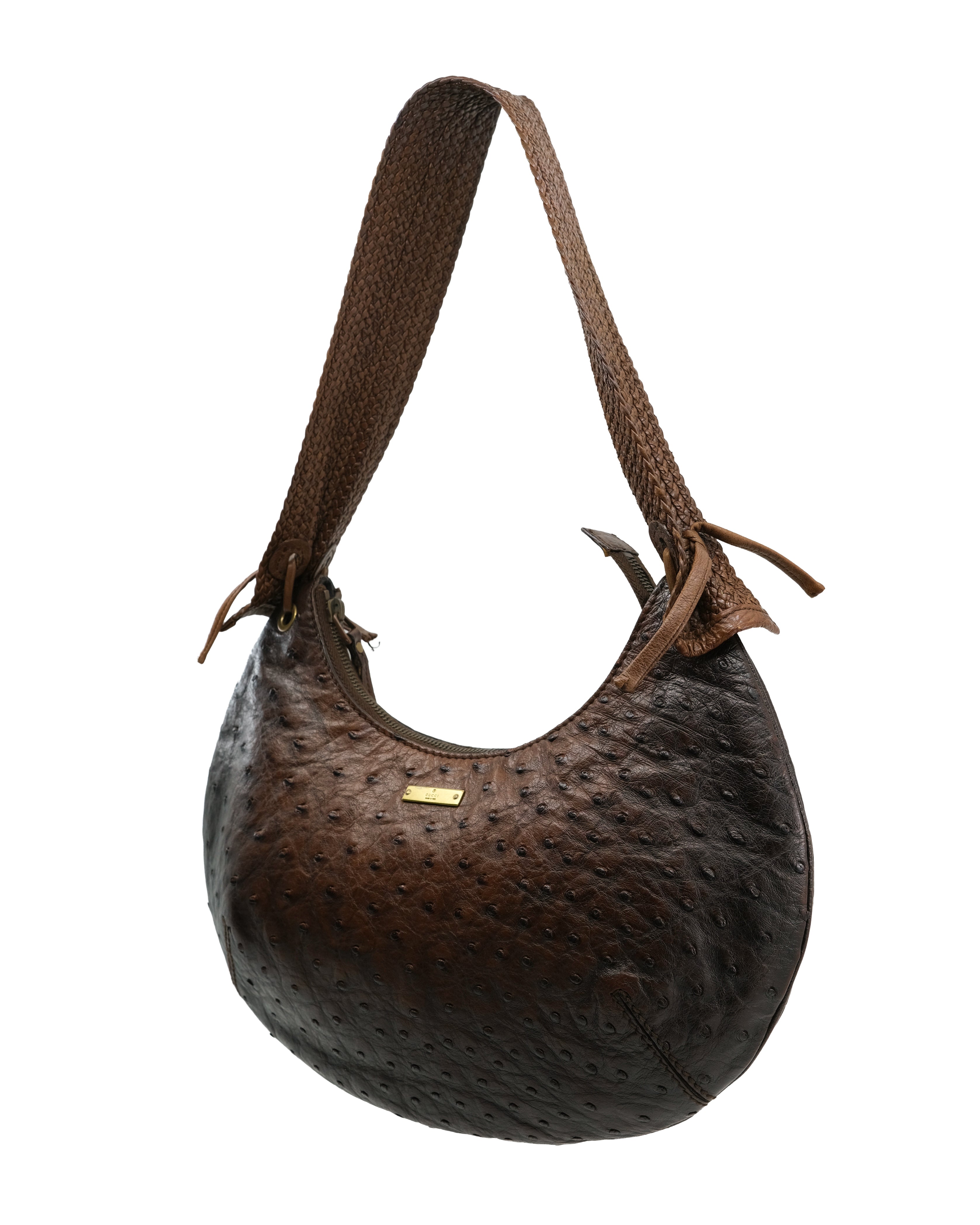 GUCCI OSTRICH LEATHER HALF MOON BAG
