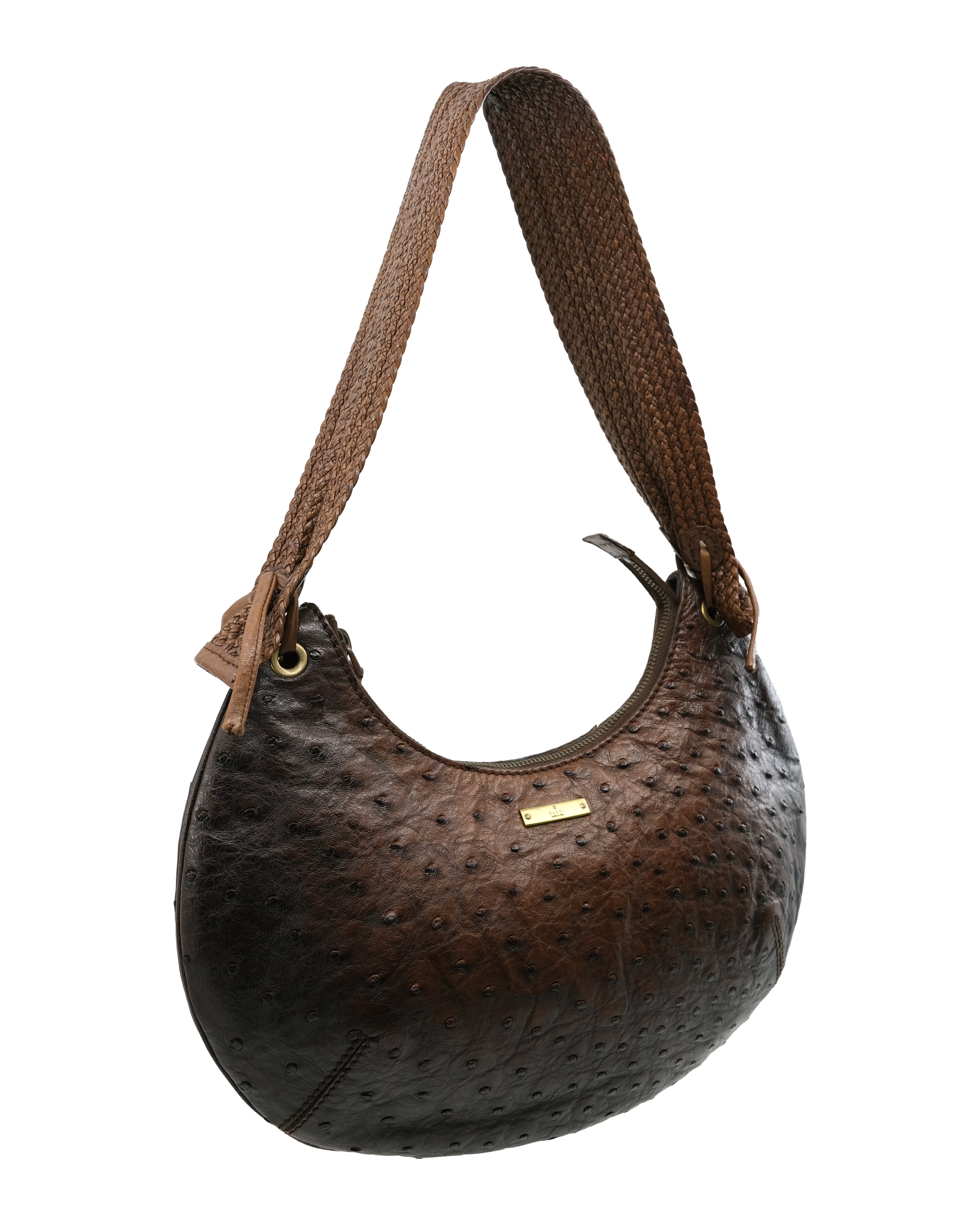 GUCCI OSTRICH LEATHER HALF MOON BAG