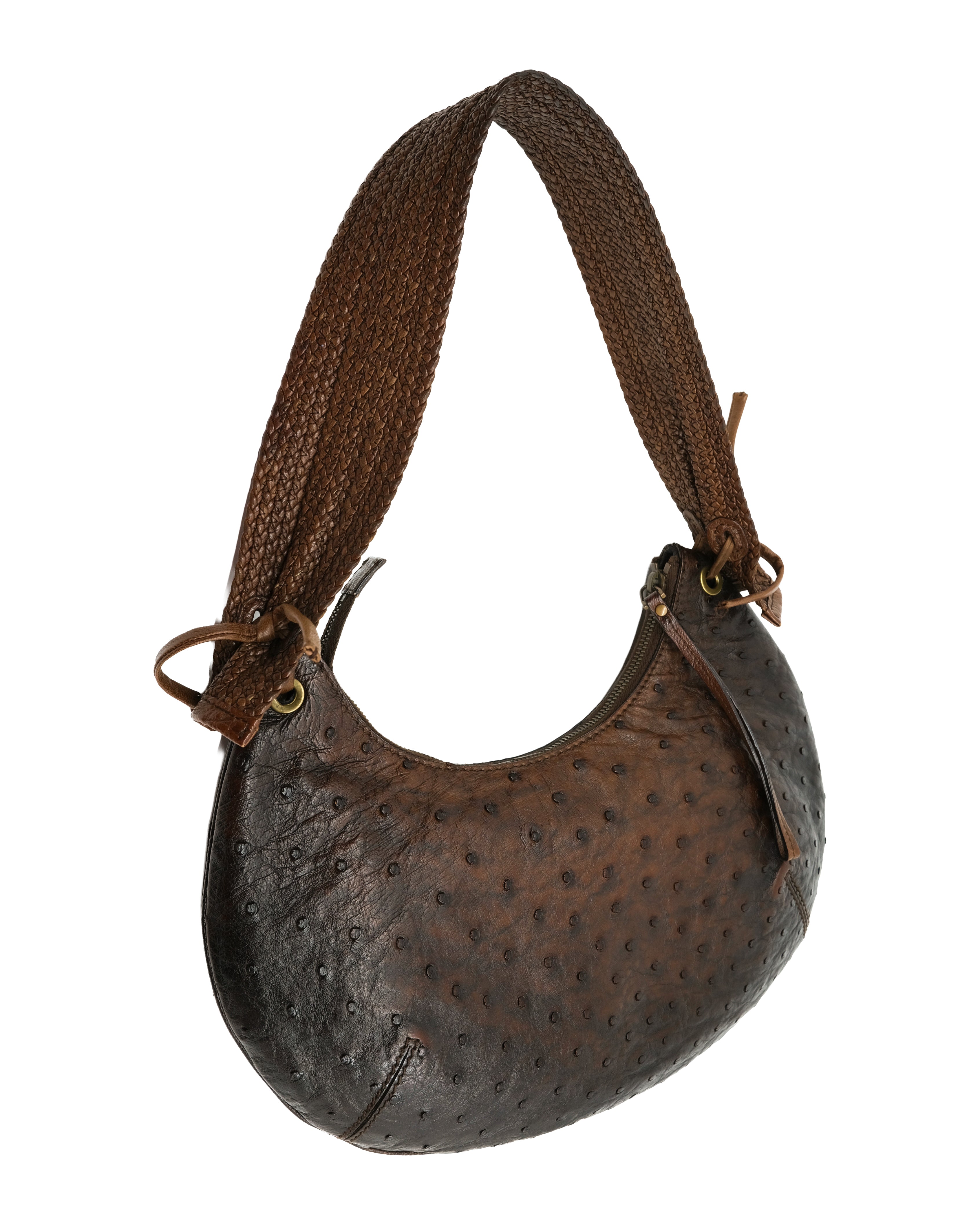 GUCCI OSTRICH LEATHER HALF MOON BAG