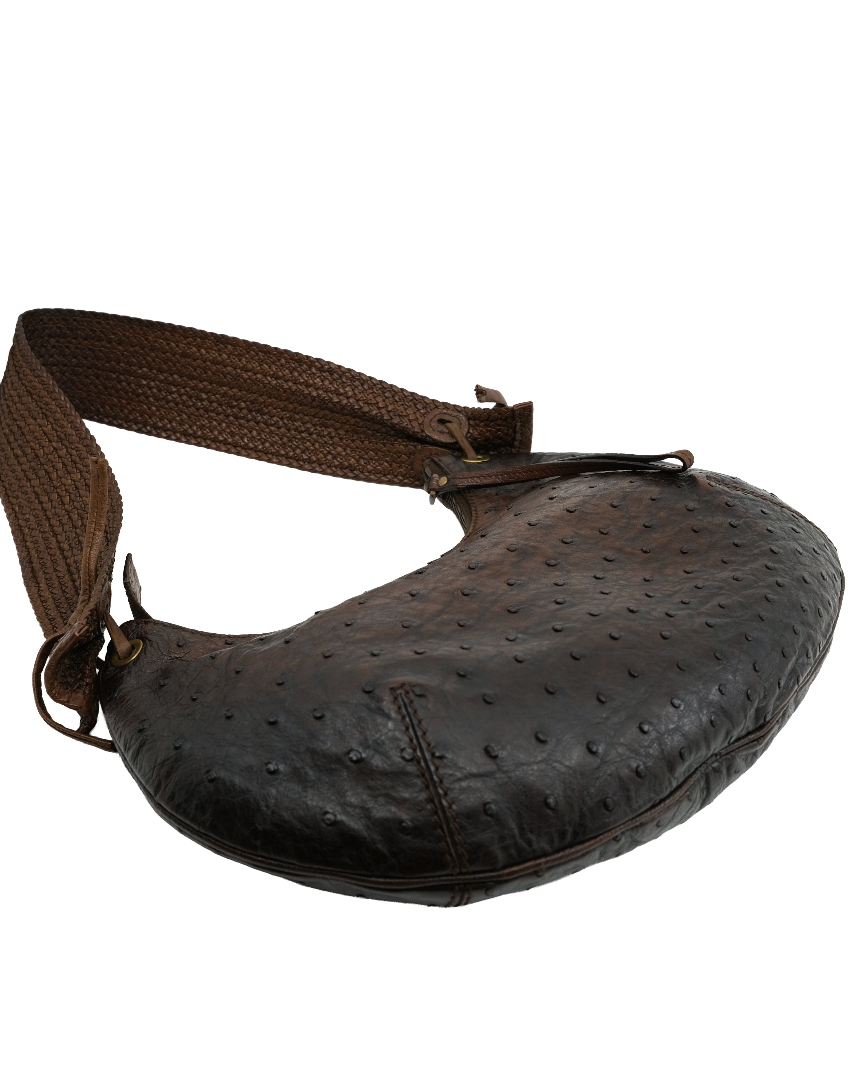 GUCCI OSTRICH LEATHER HALF MOON BAG