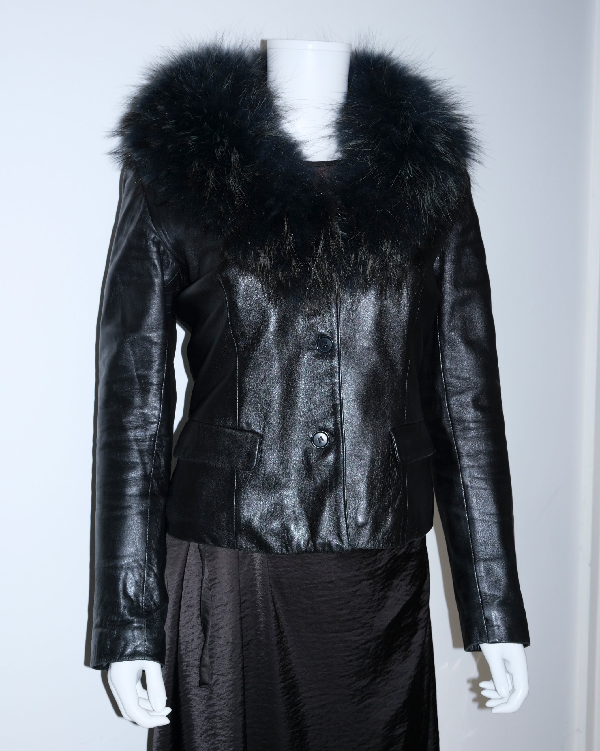 ITALY FUR LEATHER JACKET S
