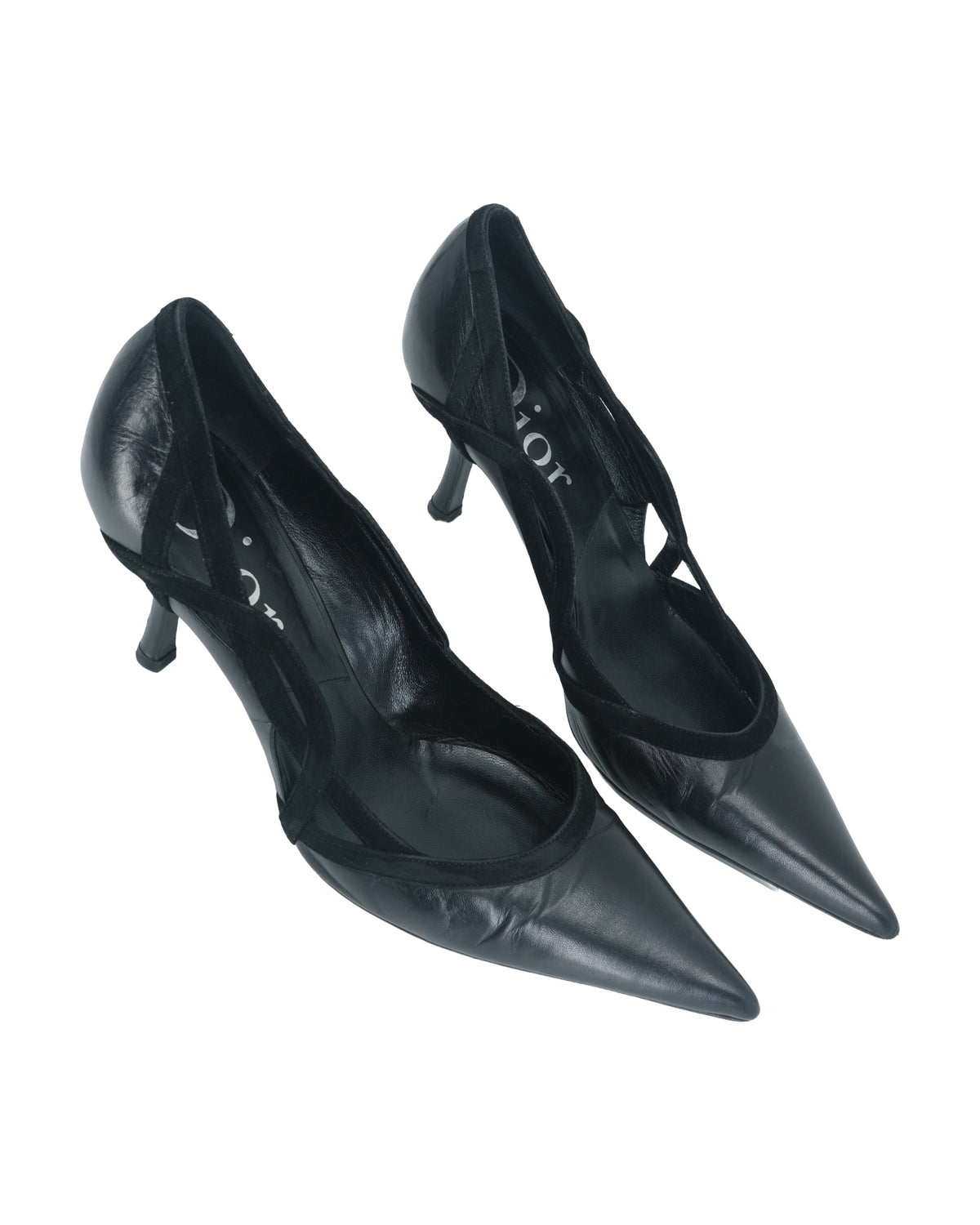 CHRISTIAN DIOR LEATHER & VELVET HEELS (38)