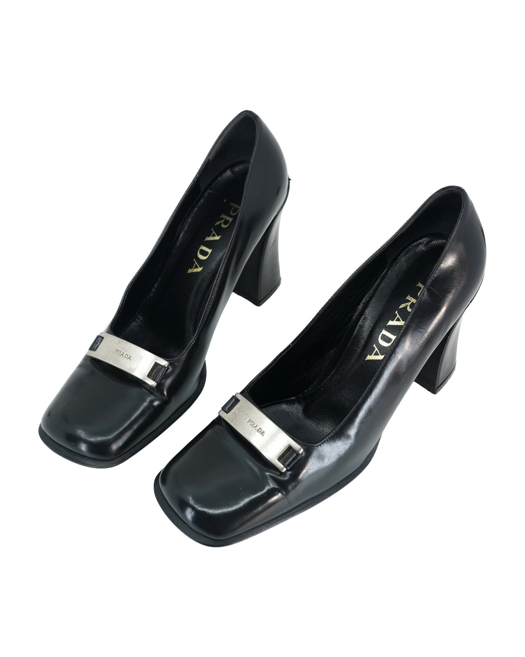 90'S PRADA BLACK LEATHER SQUARE HEELS 36