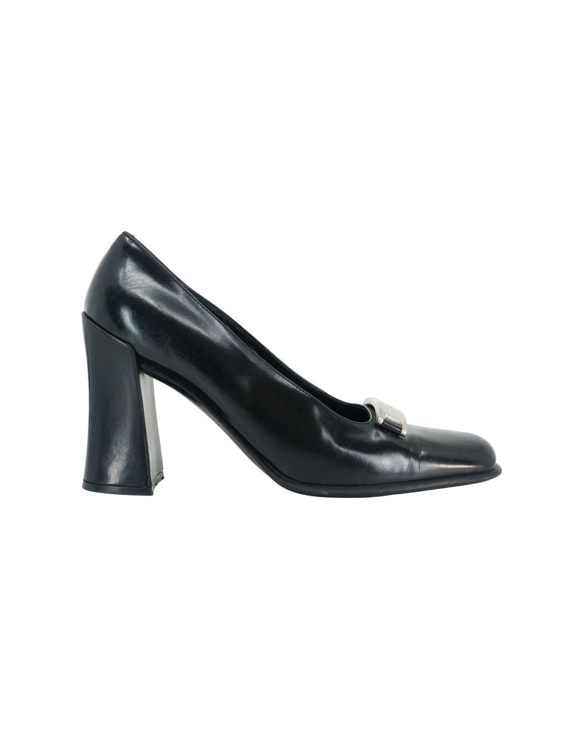 90'S PRADA BLACK LEATHER SQUARE HEELS 36
