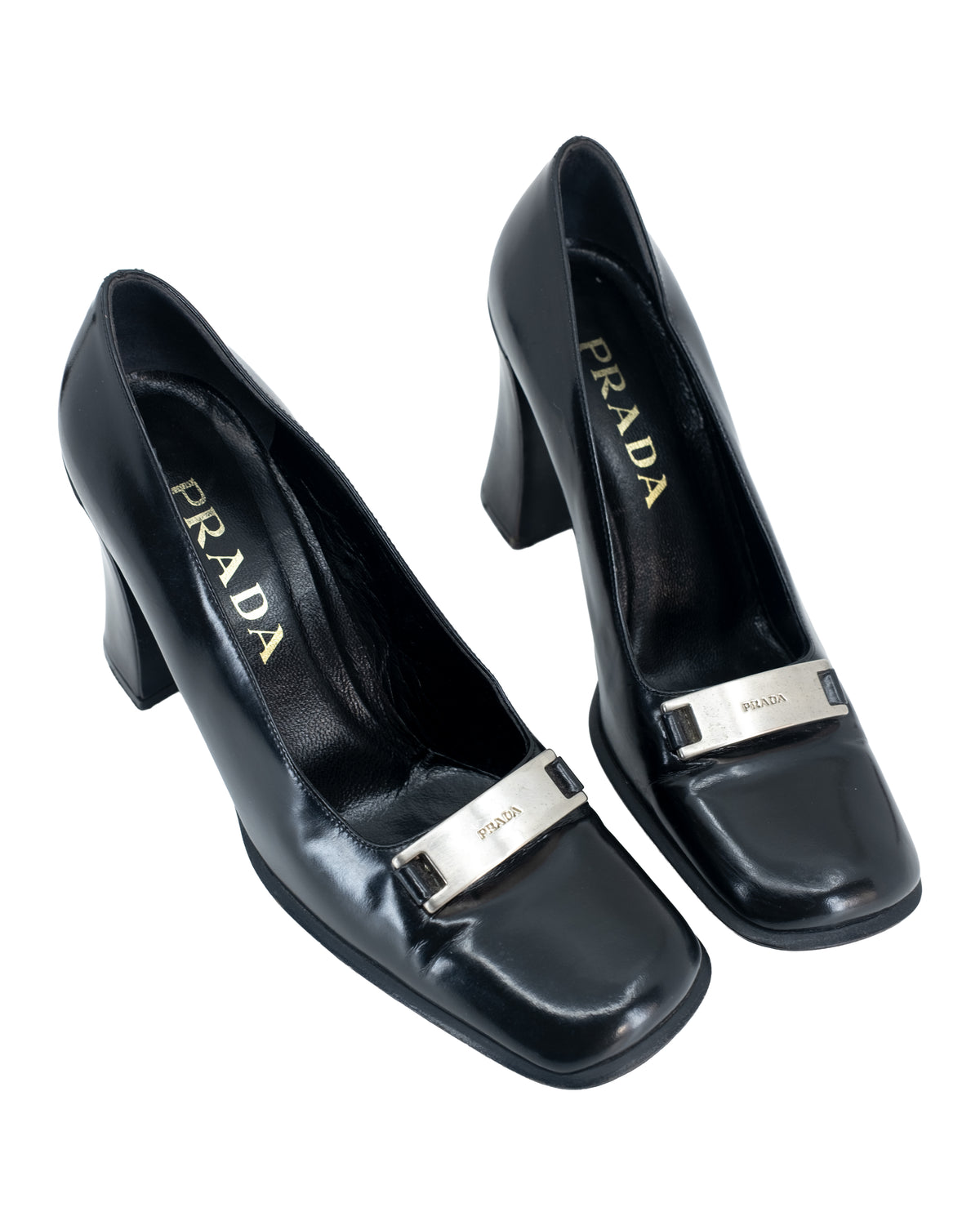90'S PRADA BLACK LEATHER SQUARE HEELS 36
