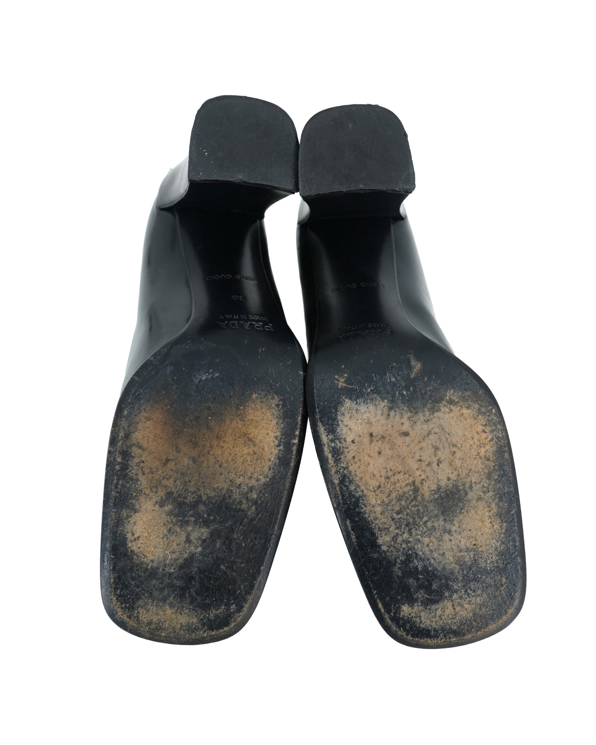 90'S PRADA BLACK LEATHER SQUARE HEELS 36