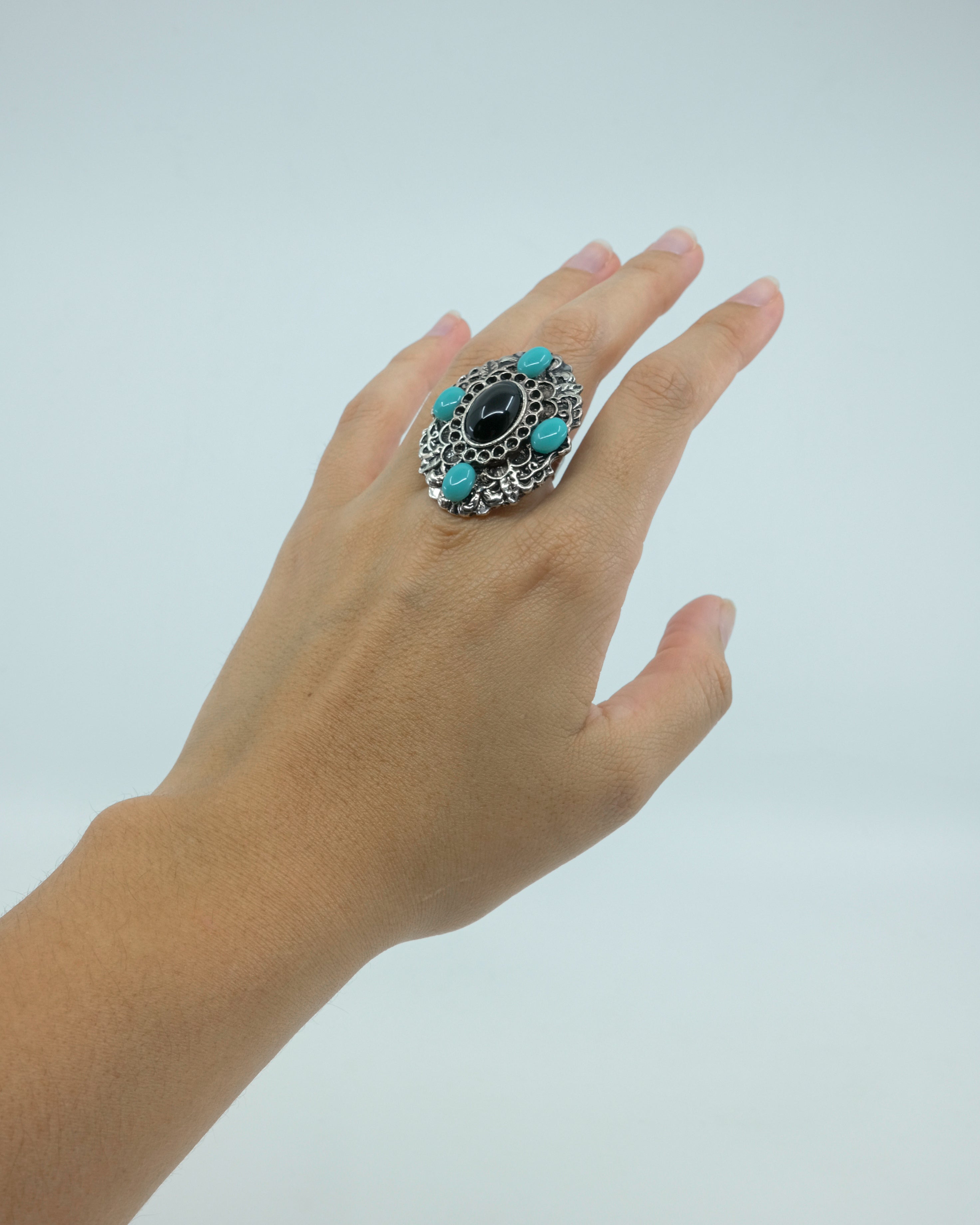 ANILLO VINTAGE CON TURQUESAS (AJUSTABLE)
