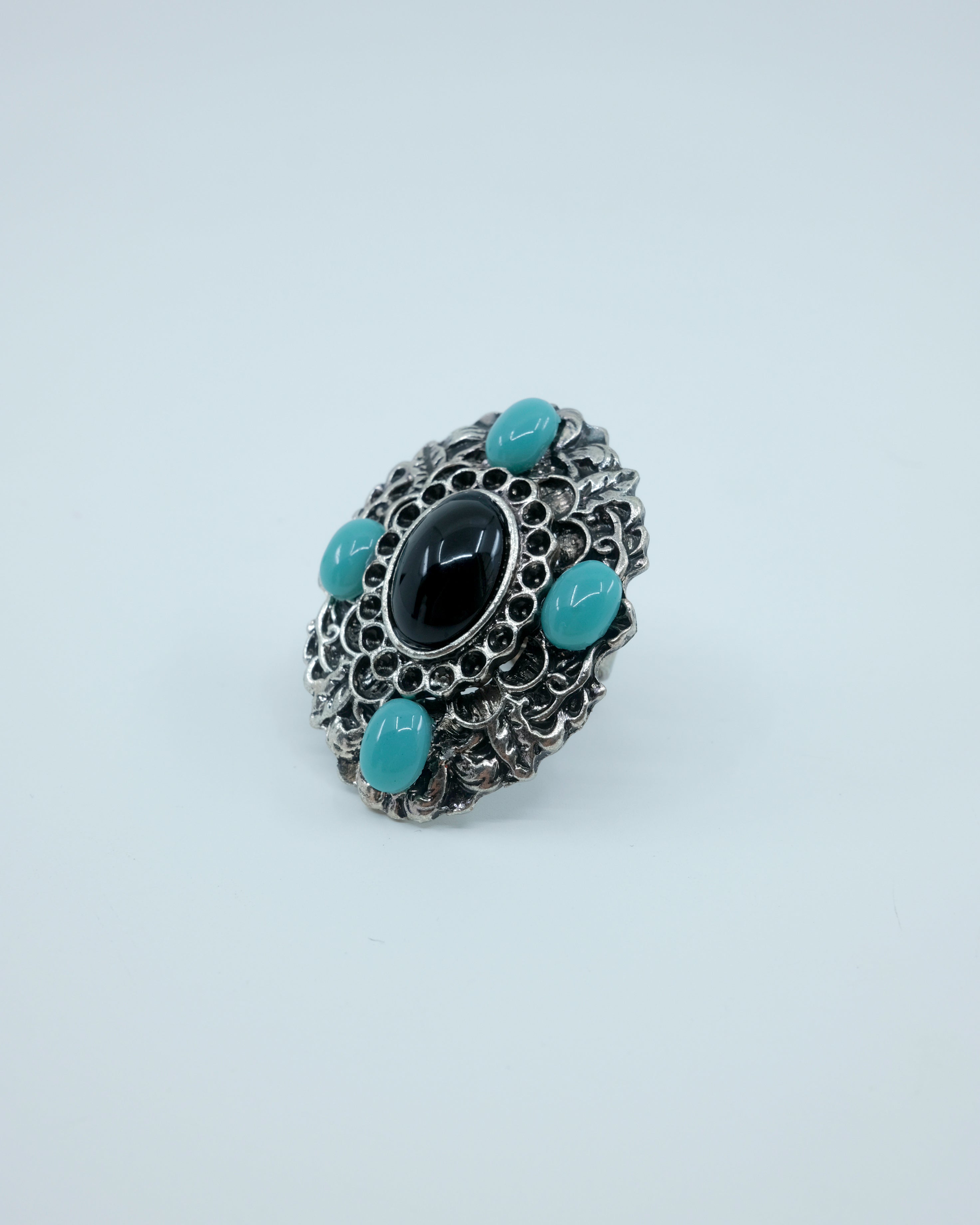 ANILLO VINTAGE CON TURQUESAS (AJUSTABLE)
