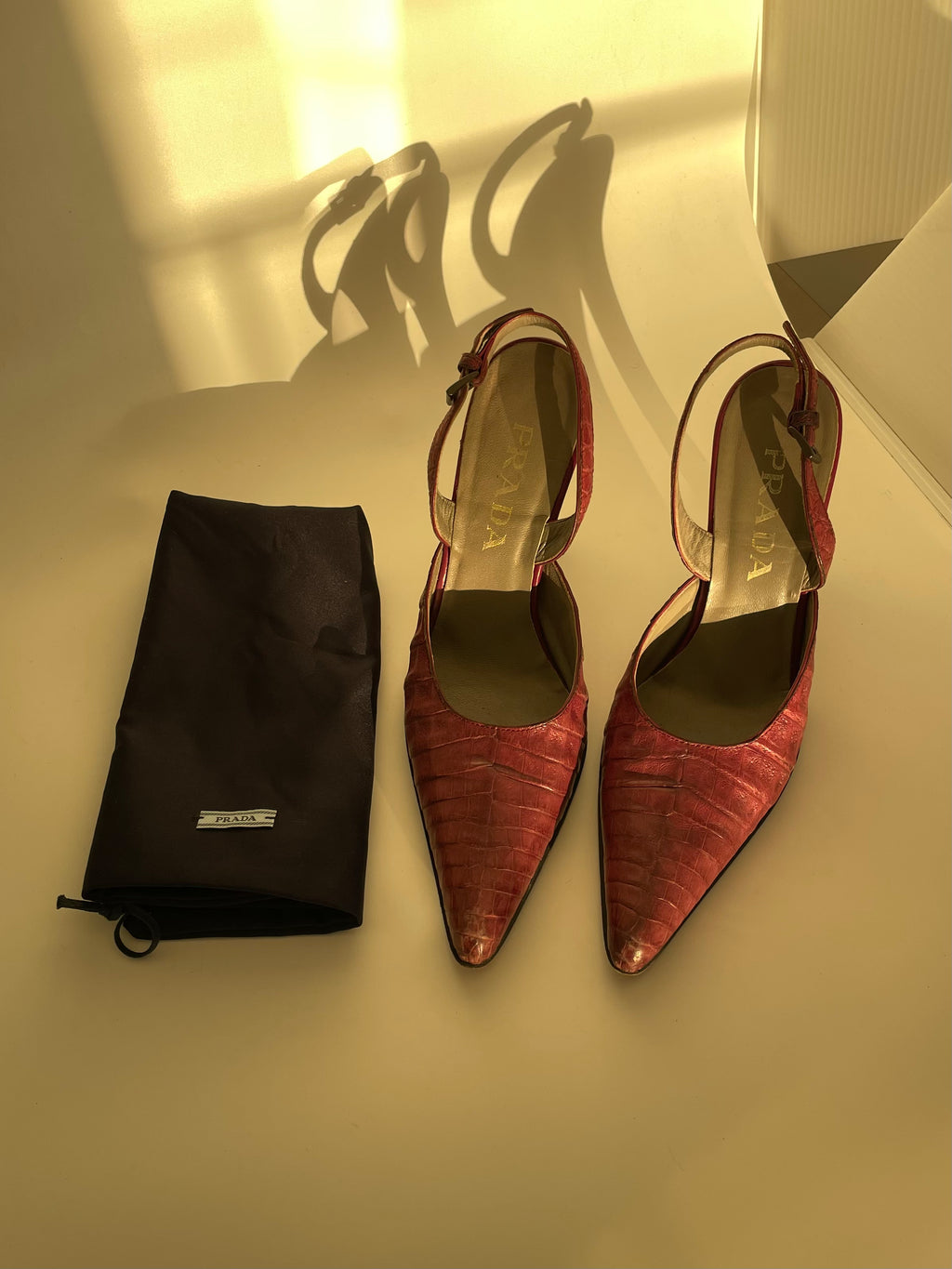 PRADA PINK CROCODILE HEELS (37)