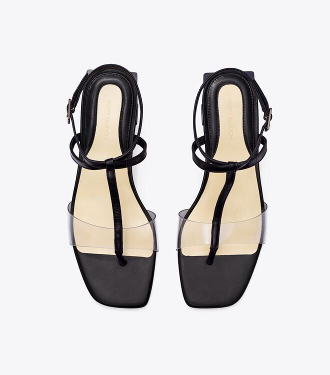 TORY BURCH BLOCK T HEEL STRAPPY SANDALS 8US