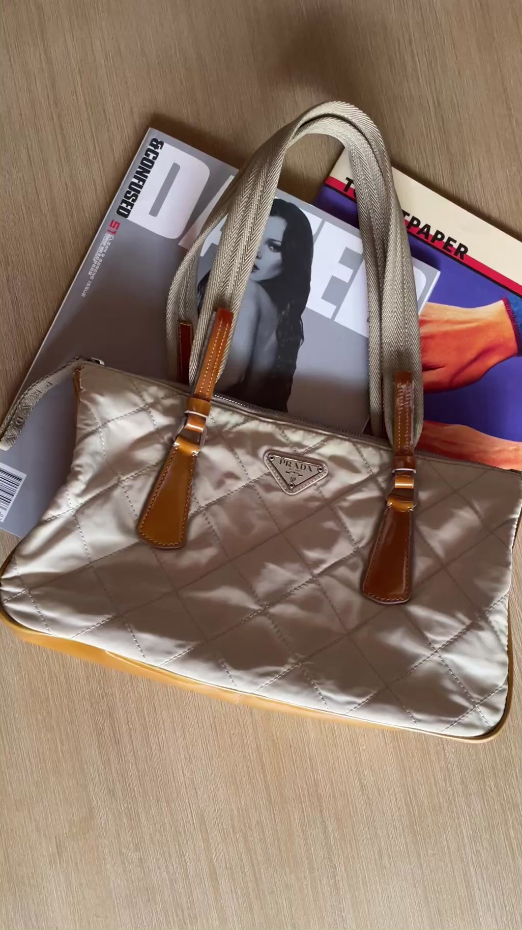 PRADA BEIGE NYLON SHOULDER BAG